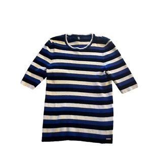 TTahari sweater top blue/white stripe knit vintage xl
